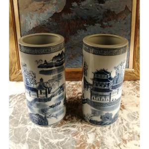 Pair Of Chinese Roller Vases 20th