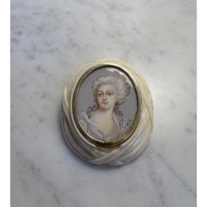 Broche Avec Portrait Miniature Peint 1900