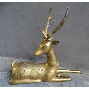 Cerf Couché Bronze Thaï 1950