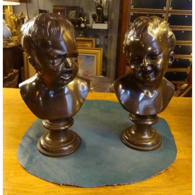 Pair Of Bronze Based On Houdon 2nd Half Of 19th