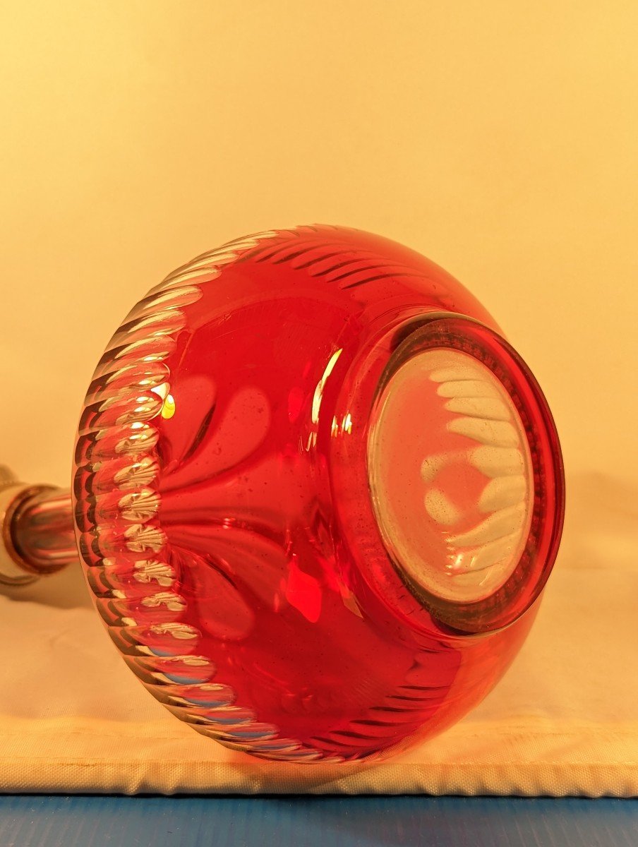 Large Art Nouveau Bottle, In Cut Crystal, With Measuring Cap-signed Object-photo-4