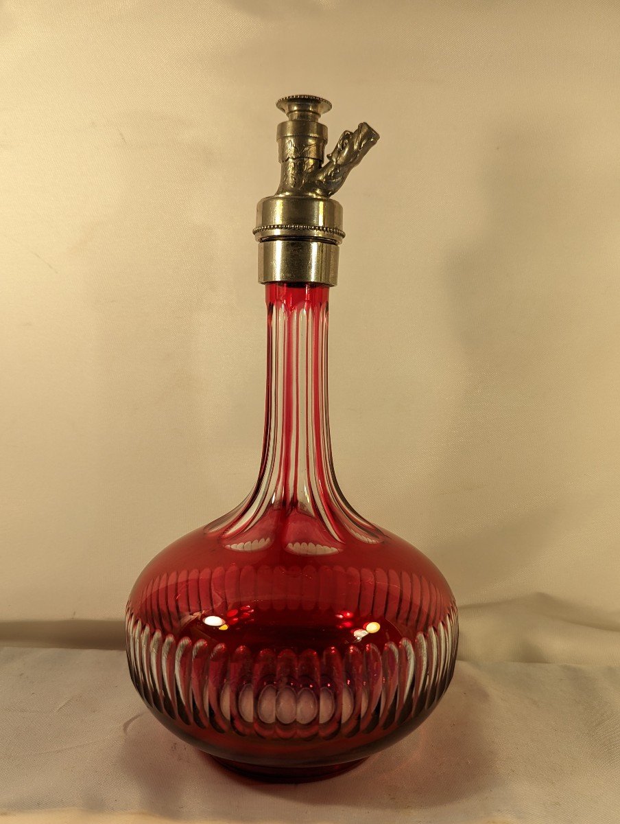 Large Art Nouveau Bottle, In Cut Crystal, With Measuring Cap-signed Object