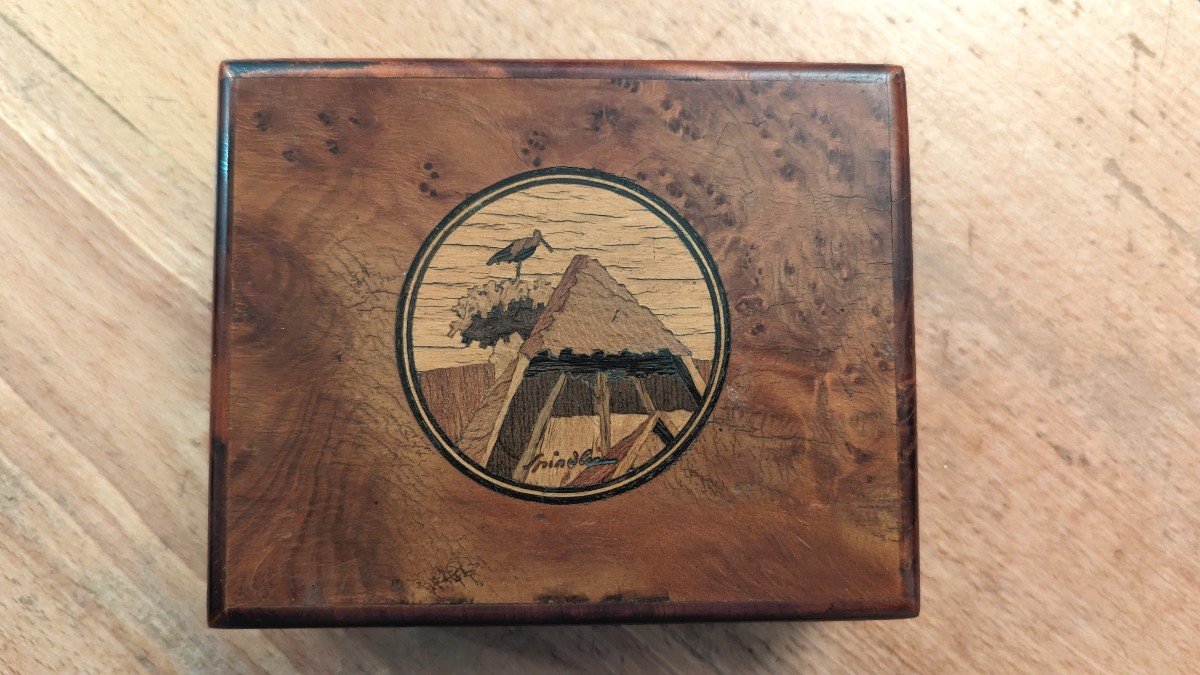 Small Wooden Box With Spindler-alsace Marquetry Decoration