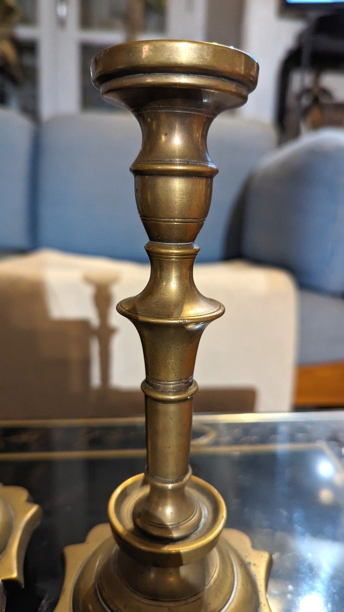 Pair Of Haute Epoque Candlesticks, In Bronze -photo-4