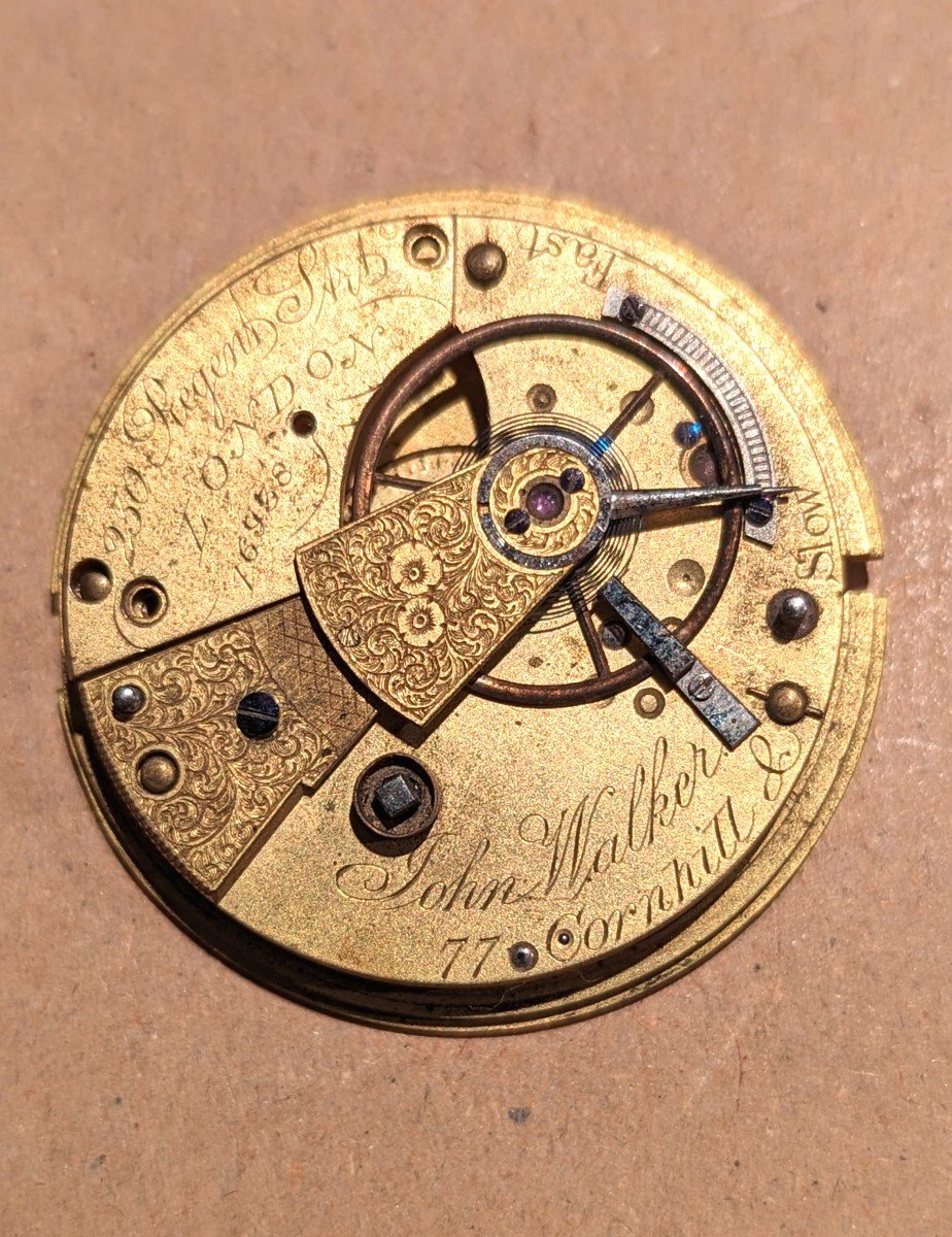 Cadran de montre à gousset anglaise, en or massif-Mécanisme signé incomplet-photo-1