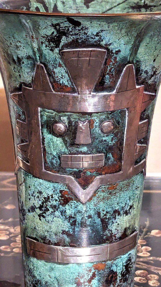 Art Deco Vase, Signed Chavez, Peru-copper And Silver-photo-2