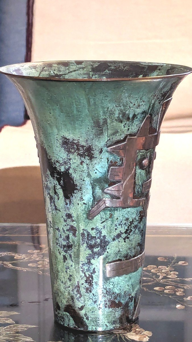 Art Deco Vase, Signed Chavez, Peru-copper And Silver-photo-3