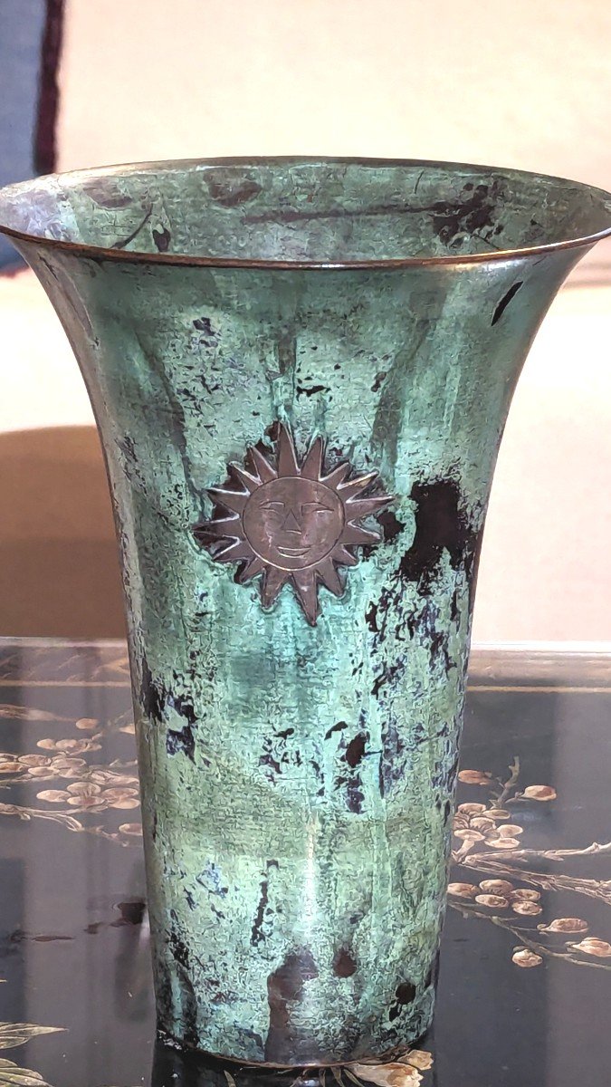 Art Deco Vase, Signed Chavez, Peru-copper And Silver-photo-4