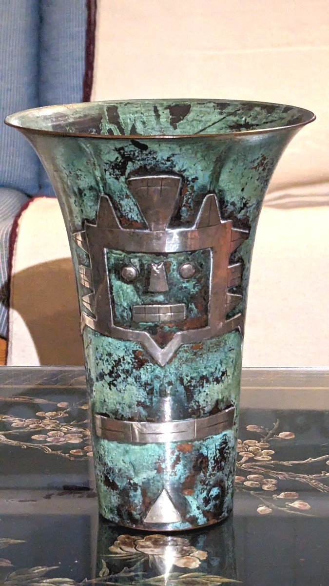 Art Deco Vase, Signed Chavez, Peru-copper And Silver