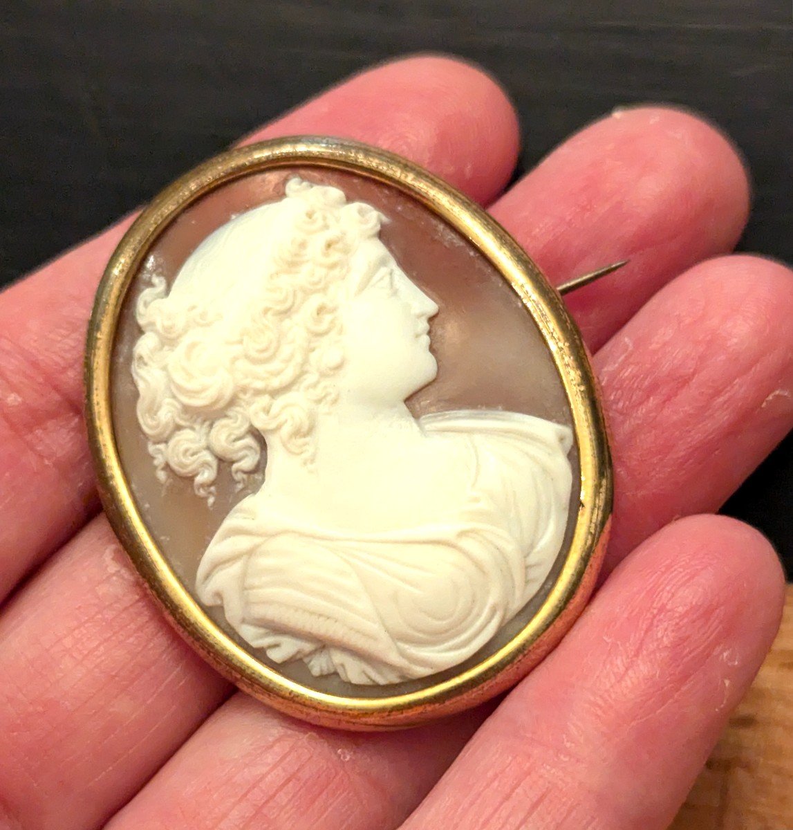 19th Century Cameo On Shell - Profile Of Young Woman In Antique Style-photo-3