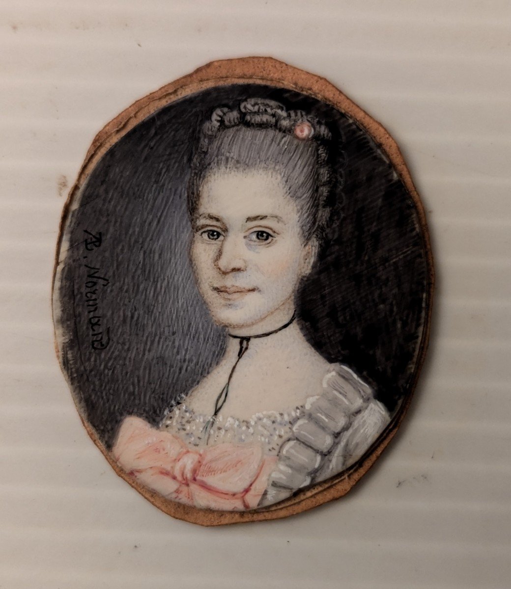 18th Century Miniature - Portrait Of A Young Woman - Signed-photo-4