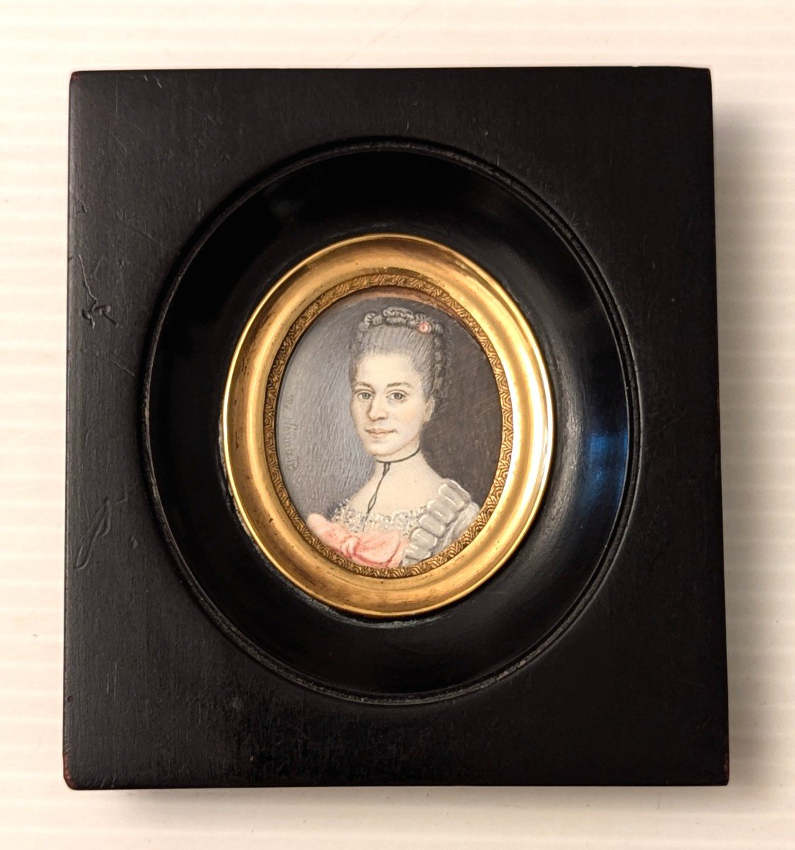 18th Century Miniature - Portrait Of A Young Woman - Signed