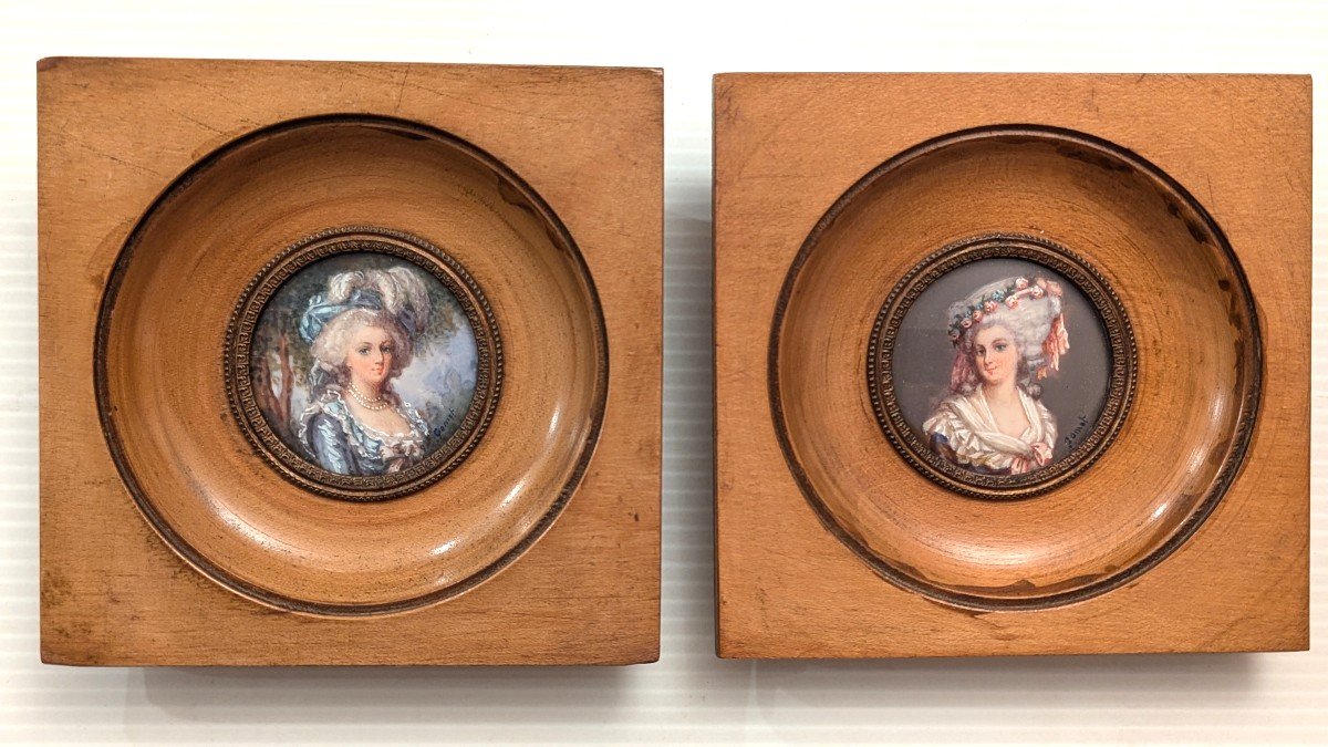 Pair Of Miniatures, Signed-marie-antoinette-portrait-queen