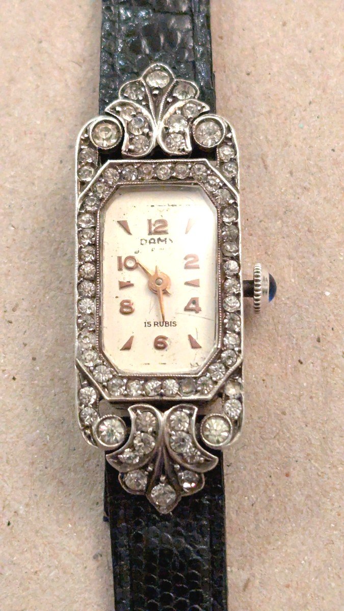 Women's Watch, Art Deco, In Solid Silver With Rhinestones-jewelry-photo-2