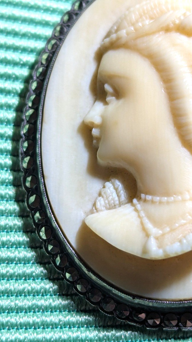 Art Deco Brooch, With Cameo On Ivory Signed-bijou-photo-3