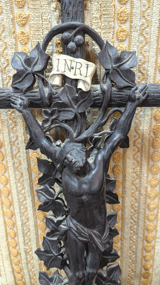 Large Altar Crucifix, Carved Wood - 19th Century Folk Art-photo-2