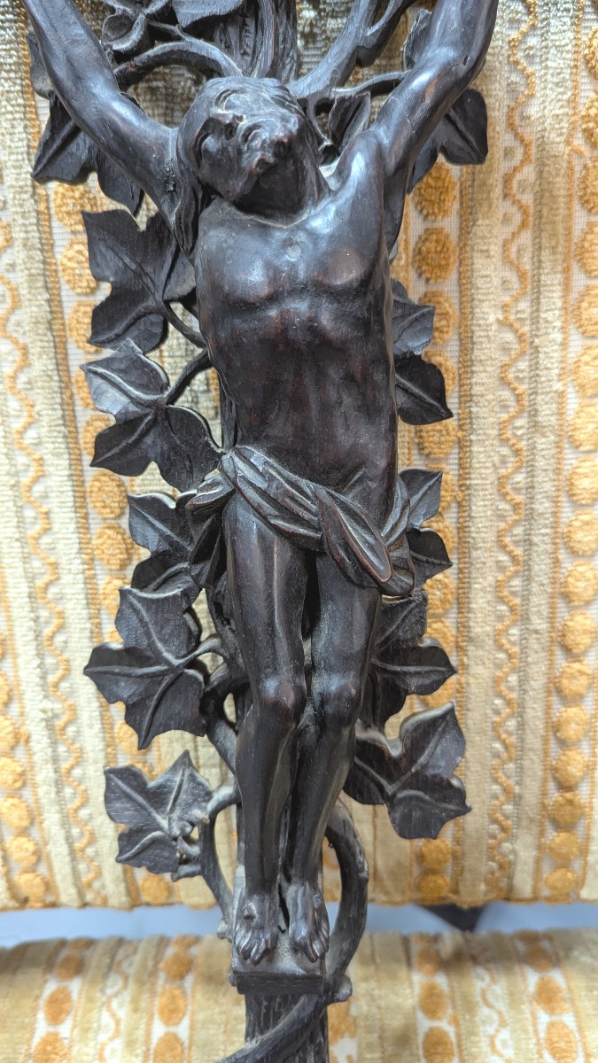 Large Altar Crucifix, Carved Wood - 19th Century Folk Art-photo-3