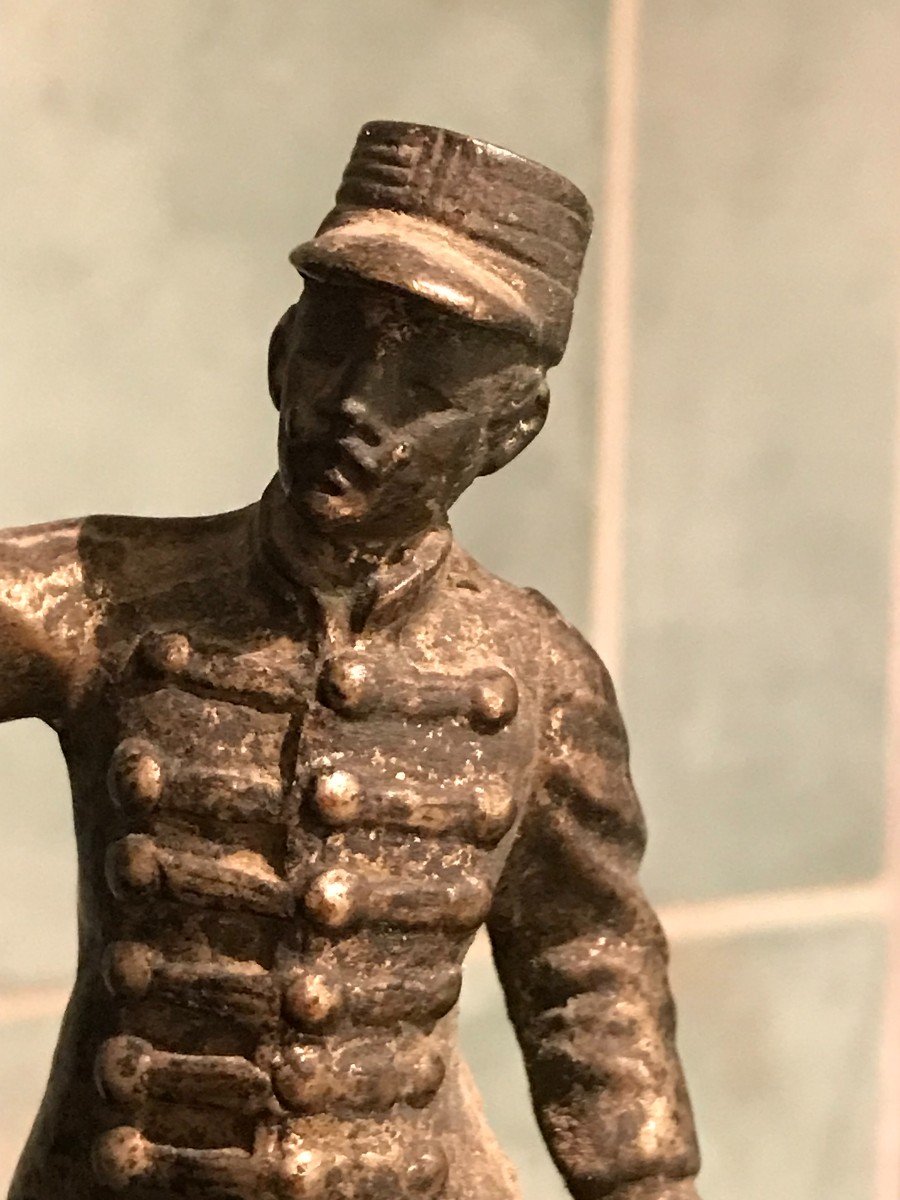 Curious 19th Century Pen Holder, In Silvered Bronze-soldier-military-writing-photo-2