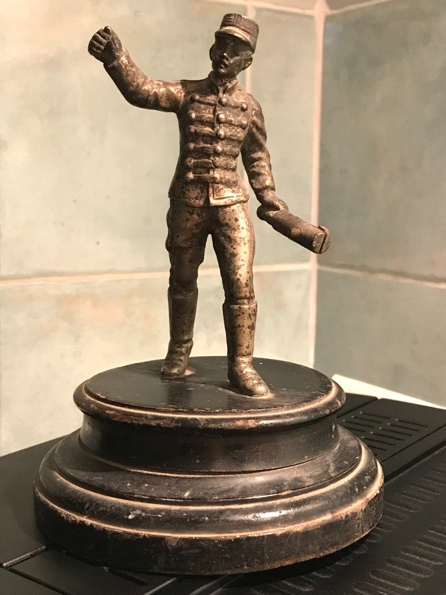 Curious 19th Century Pen Holder, In Silvered Bronze-soldier-military-writing