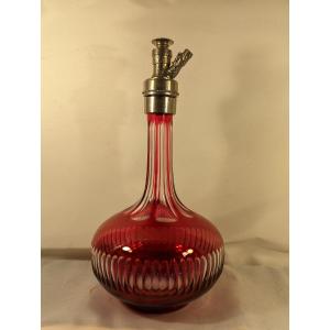 Large Art Nouveau Bottle, In Cut Crystal, With Measuring Cap-signed Object