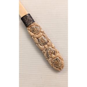 Japanese Paper Opener, Art Deco, Carved Bone-turtle-office