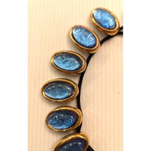 Very Bright Gold And Blue Ceramic Necklace - Mithé Espelt