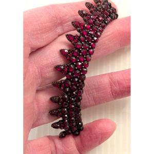 19th Century Headpiece, All Cut Garnets - Tiara - Comb