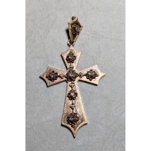 19th Century Regional Cross, In Gold And Diamond Chips - Jewel