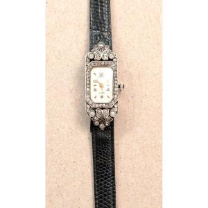 Montre de femme, Art Déco, en argent massif avec strass-Bijou