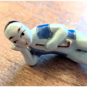 Erotic, Asian Painted Porcelain Brush Holder