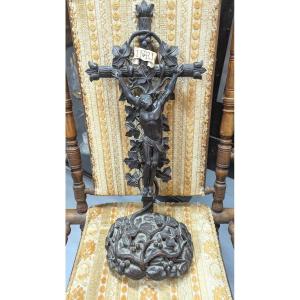 Large Altar Crucifix, Carved Wood - 19th Century Folk Art