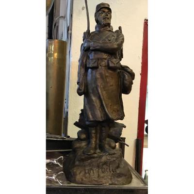Un Poilu: Bronze Signed Joseph Ascoli (1847-1929) -14 / 18-militaria-soldier