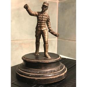 Curious 19th Century Pen Holder, In Silvered Bronze-soldier-military-writing