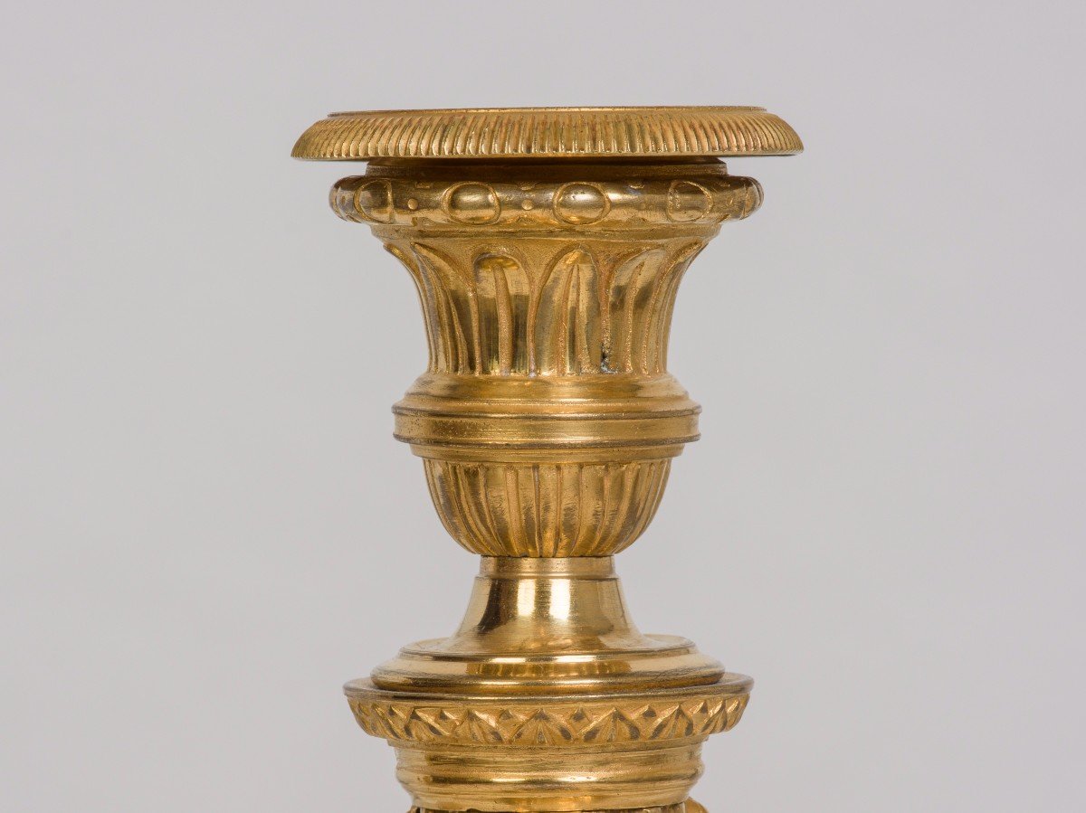 Pair Of Candlesticks In Gilt Bronze Louis XVI Period-photo-4