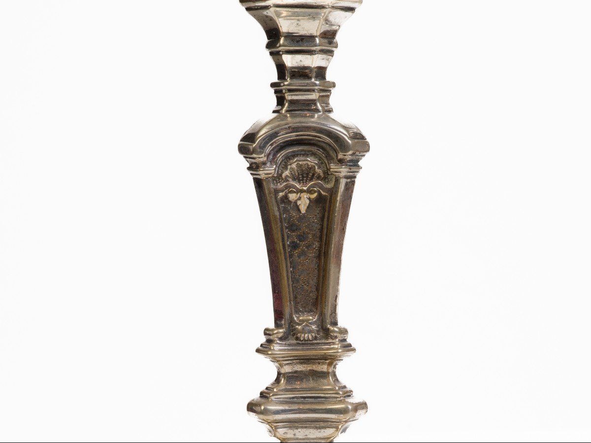 Paire De Candélabres En Bronze Argenté   Epoque Louis XV-photo-3