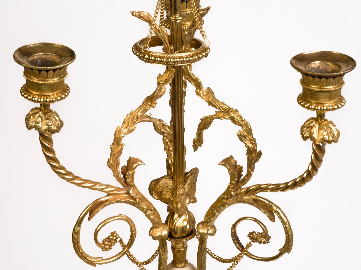 Pair Of Candelabra In Patinated And Gilded Bronze Louis XVI Period-photo-3