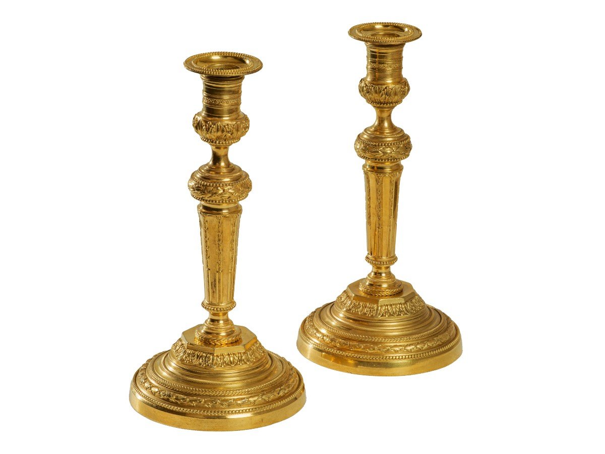 Pair Of Louis XVI Period Gilt Bronze Candlesticks-photo-2