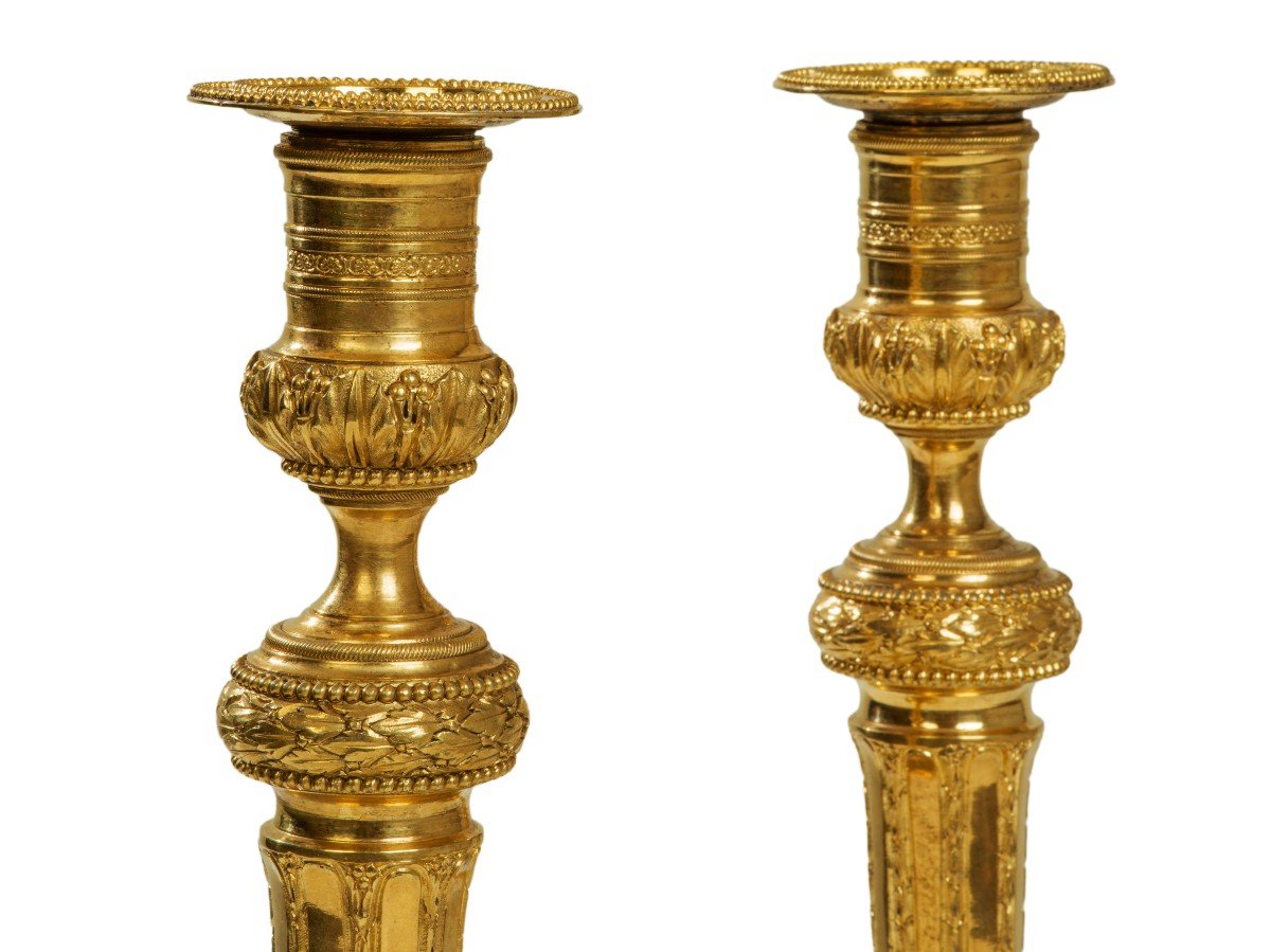 Pair Of Louis XVI Period Gilt Bronze Candlesticks-photo-2