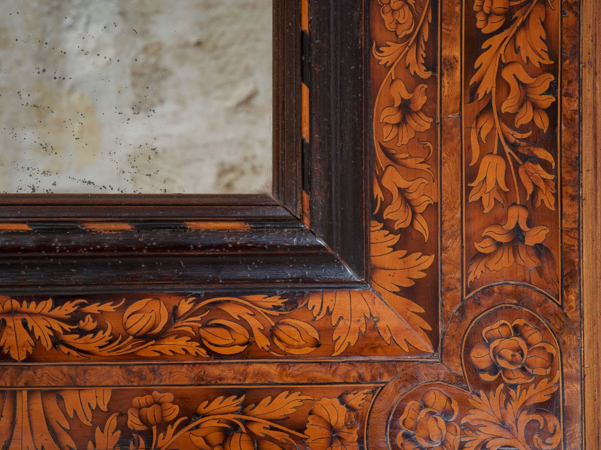 Marquetry Mirror Attributed To Noël Hache (1630-1675) Louis XIV Period-photo-3