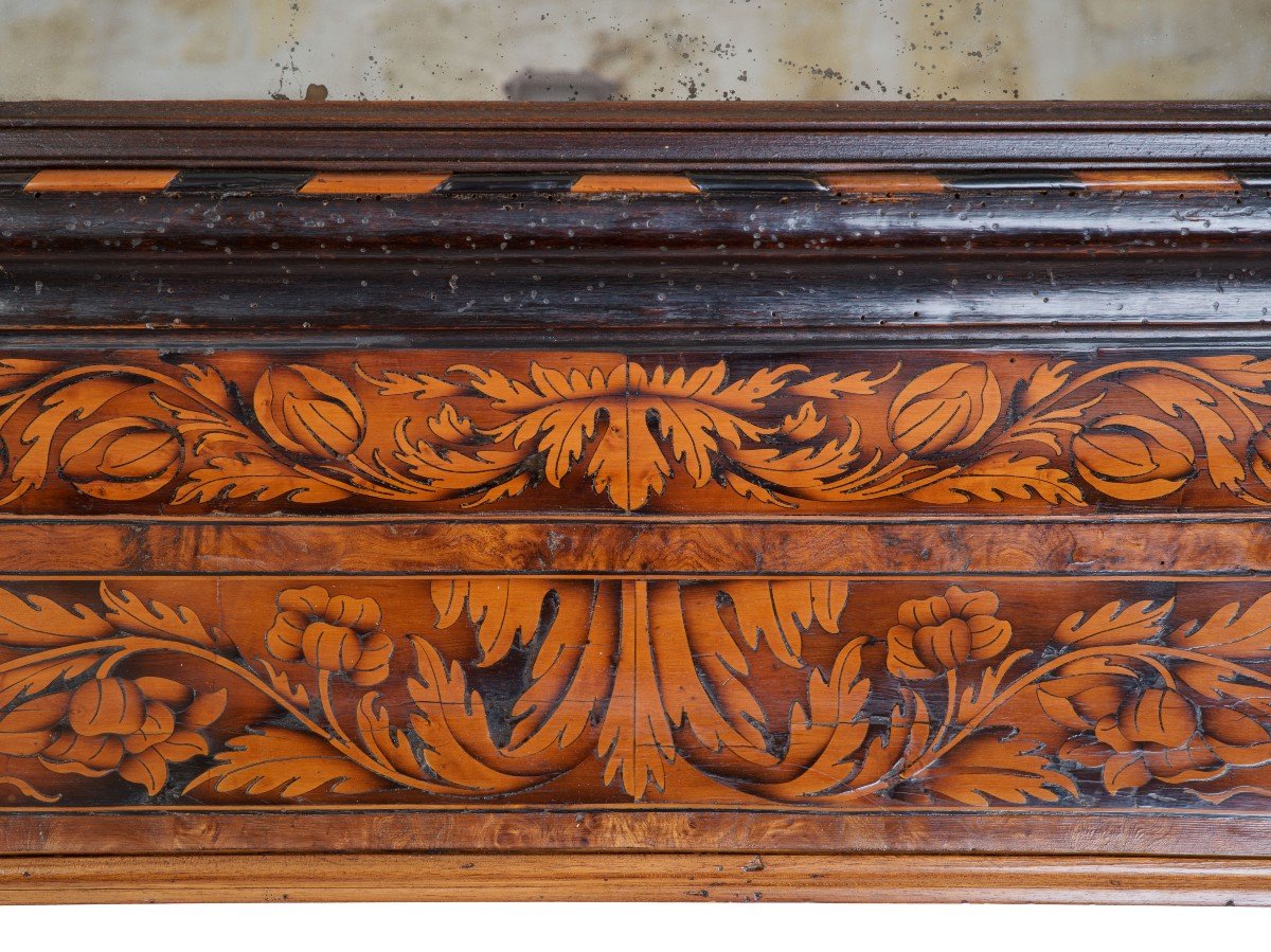 Marquetry Mirror Attributed To Noël Hache (1630-1675) Louis XIV Period-photo-4