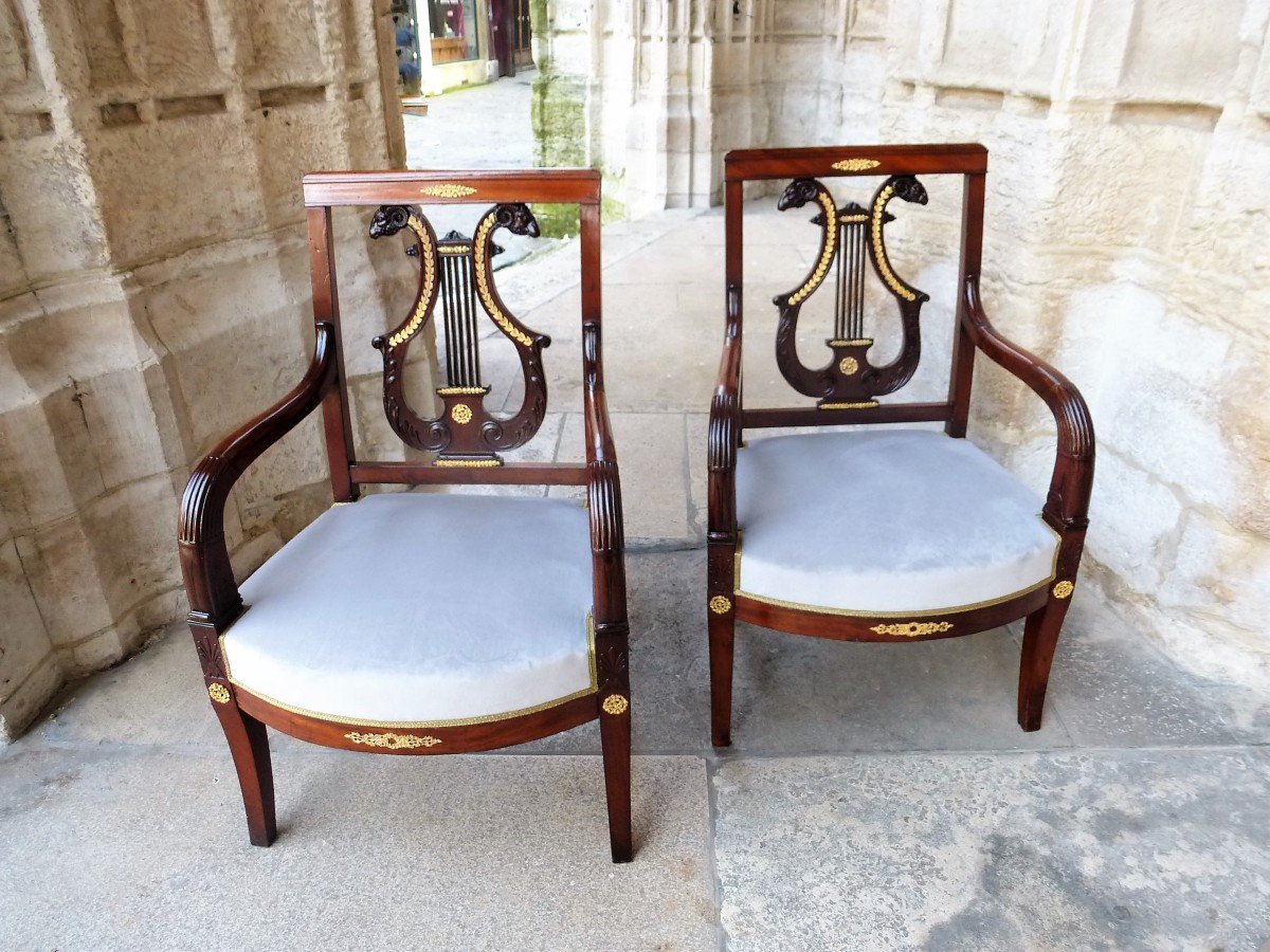 Pair Of Mahogany Armchairs Restoration Period-photo-7