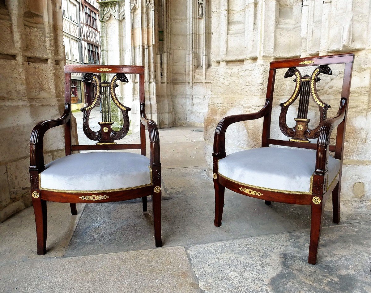 Pair Of Mahogany Armchairs Restoration Period-photo-8