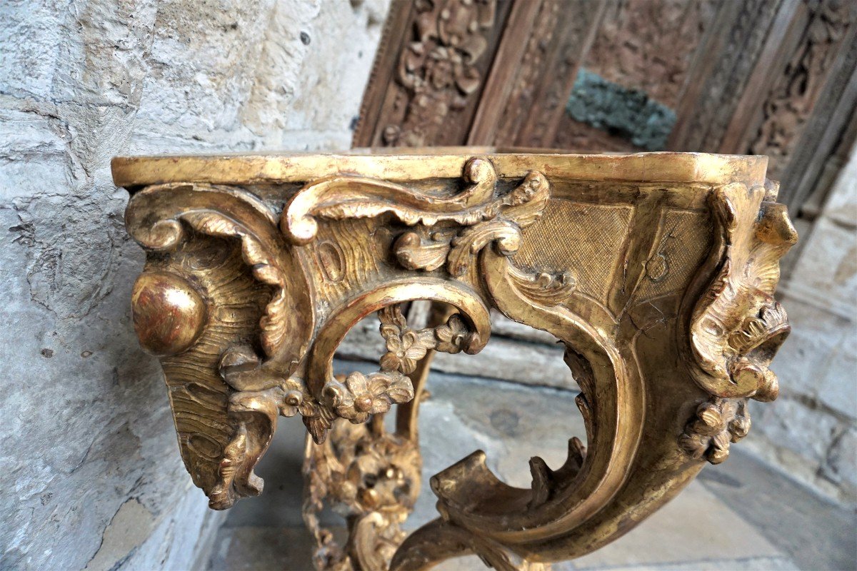 Console d'Applique En Bois Sculpté Et Doré Epoque Louis XV-photo-5