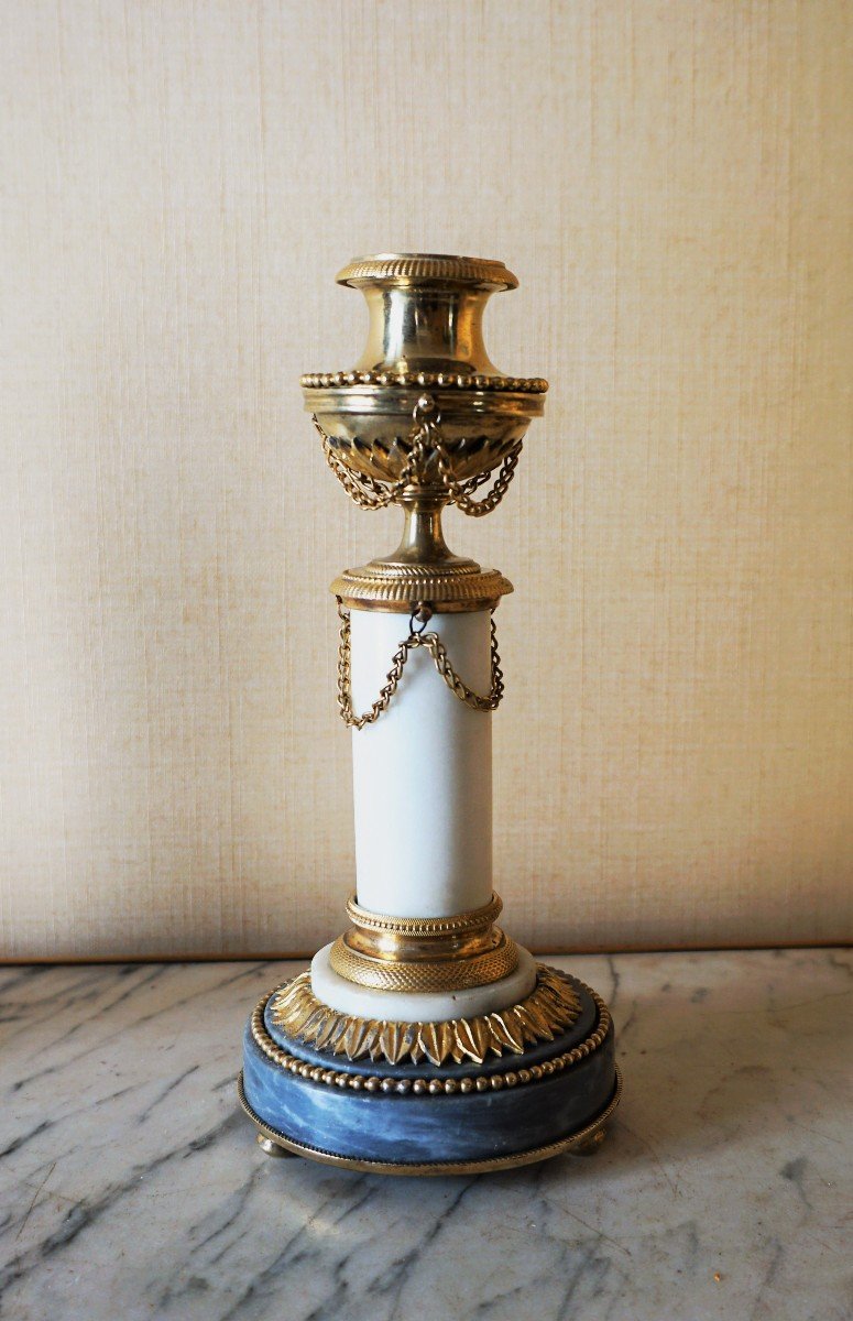 Pair Of Candlesticks In Marble And Gilt Bronze Louis XVI Period-photo-2