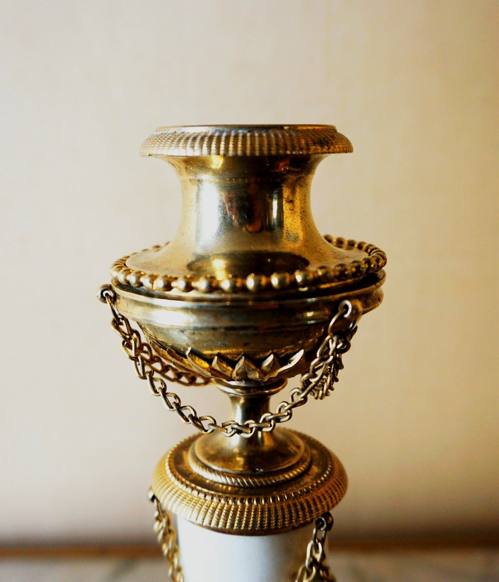 Pair Of Candlesticks In Marble And Gilt Bronze Louis XVI Period-photo-1