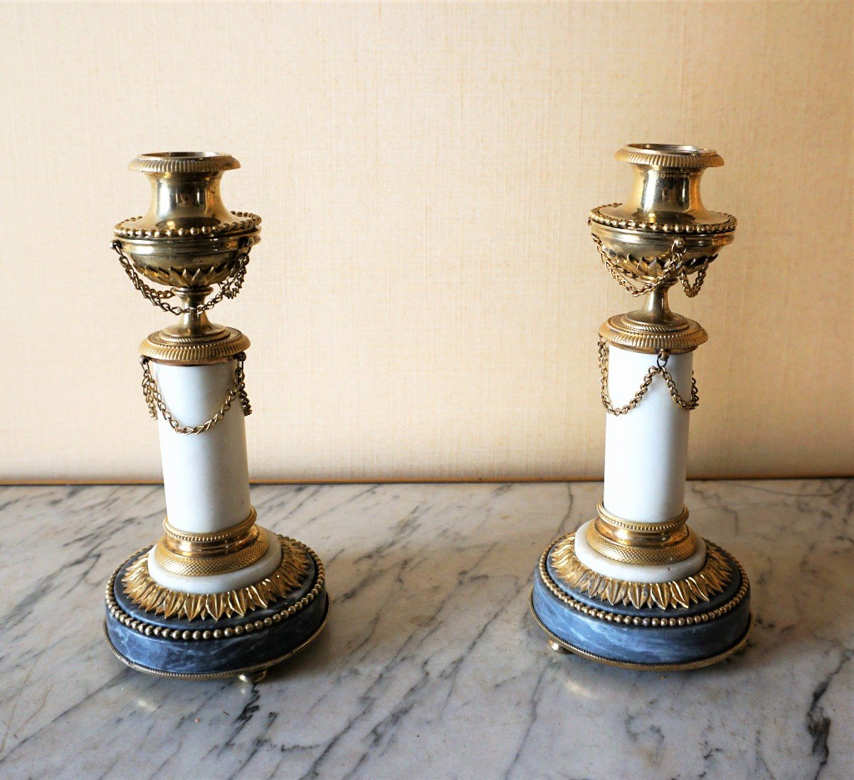 Pair Of Candlesticks In Marble And Gilt Bronze Louis XVI Period-photo-4