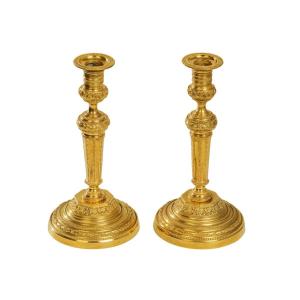 Pair Of Louis XVI Period Gilt Bronze Candlesticks