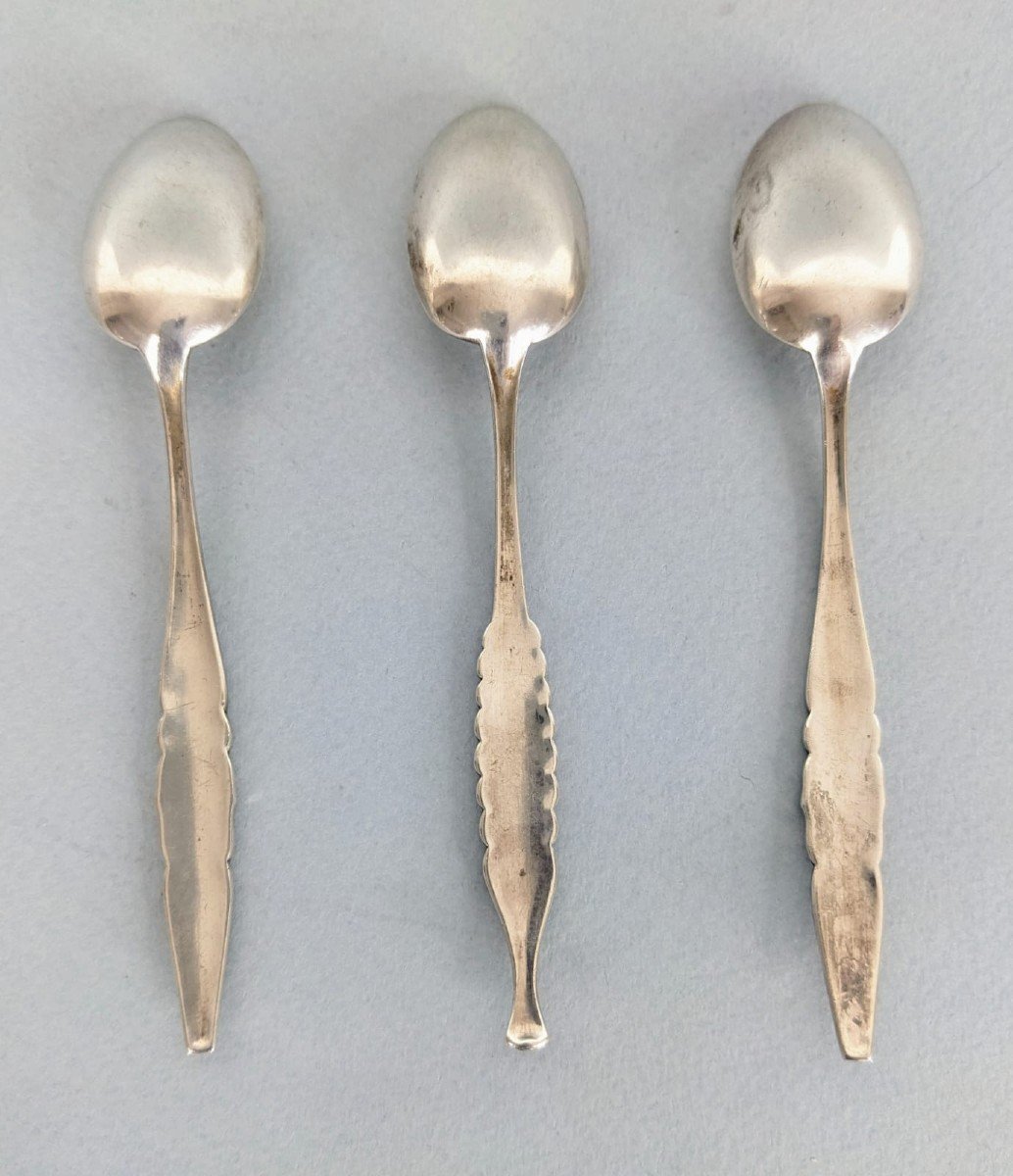 Cardeilhac 3 Small Art Nouveau Spoons In Solid Silver And Vermeil-photo-2