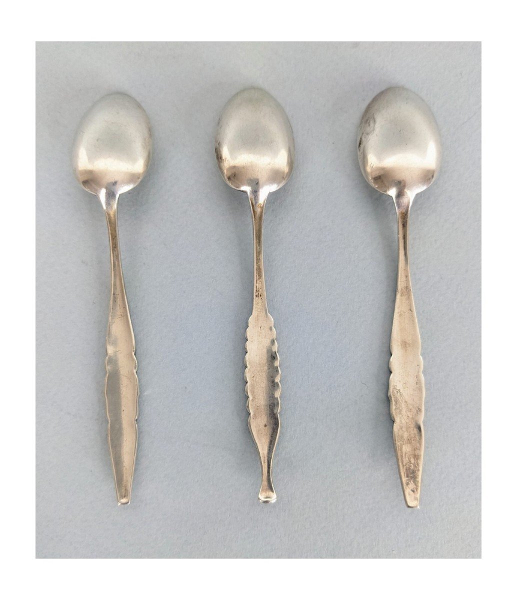 Cardeilhac 3 Small Art Nouveau Spoons In Solid Silver And Vermeil-photo-3