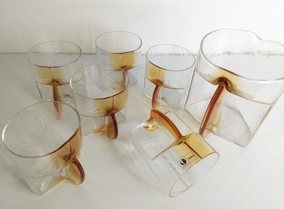 Toni Zuccheri 12 Glasses And 1 Pitcher Circa 1970 Vart Murano-photo-2